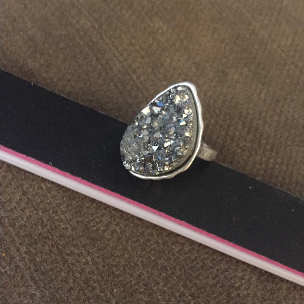 Natural geo ring. All silver tones.